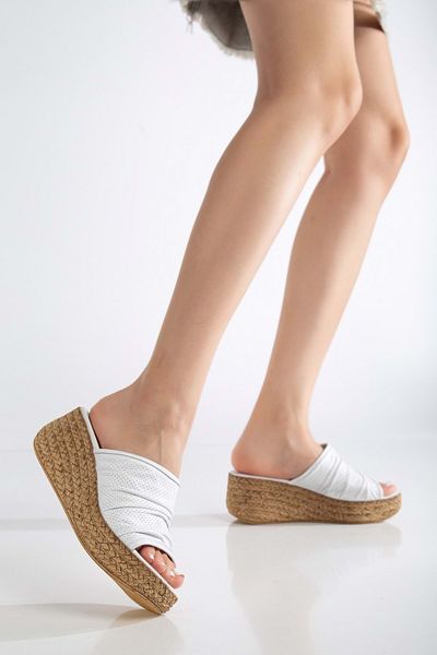 ANALİN SHOES Γυναικείες παντόφλες από γνήσιο δέρμα με ανοιχτό δάχτυλο - Λευκό