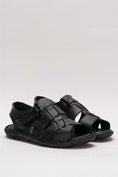 Liger Men's Inside and Outside Genuine Leather Orthopedic Summer Flexible and Very Light Casual Shoes Sandals Black