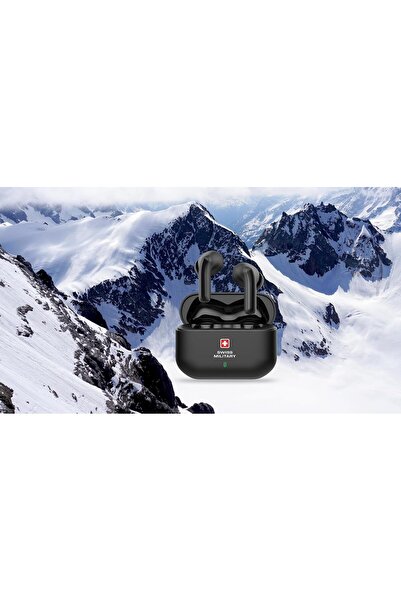 Swiss Military سماعات دلتا 3 اللاسلكية الحقيقية: إلغاء الضوضاء النشطة، جهير عميق، صوت عالي الدقة، شحن لاسلكي من النوع C، إقران تلقائي - أسود