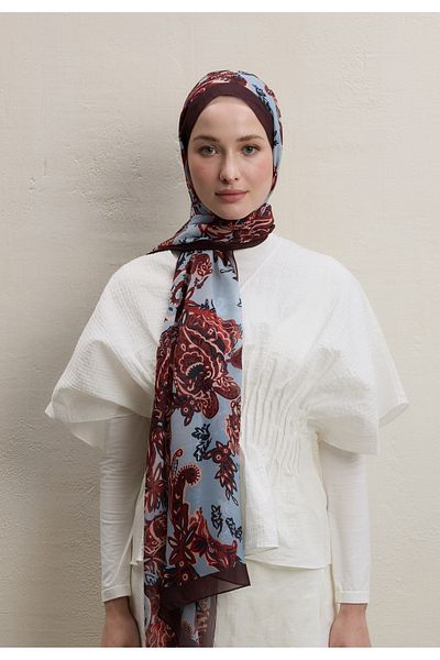 Fresh Leaves Pattern Silk Shifvon Shawl and Plum Rotten