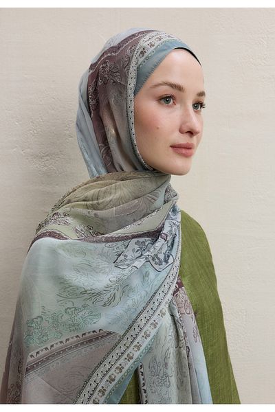 Fresh Amelia Pattern Silk Crepe Shawl Sage