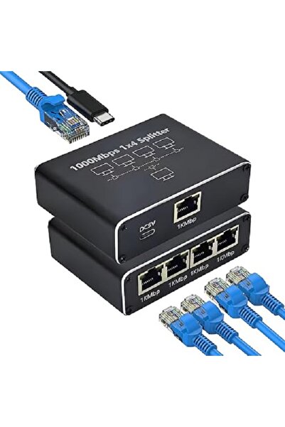 efiksbilisim ETHERNET SPLİTTER 1X4 4 PORT ETHERNET ÇOKLAYICI 1000MBPS CAT5 CAT6 RJ45 KABLO ÇOKLAYICI