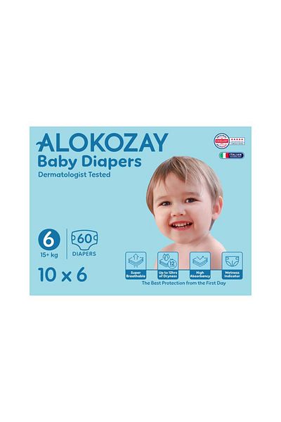 Alokozay Premium Baby Diapers - Size 6 (15+ Kg) - 10 Diapers X Pack of 6