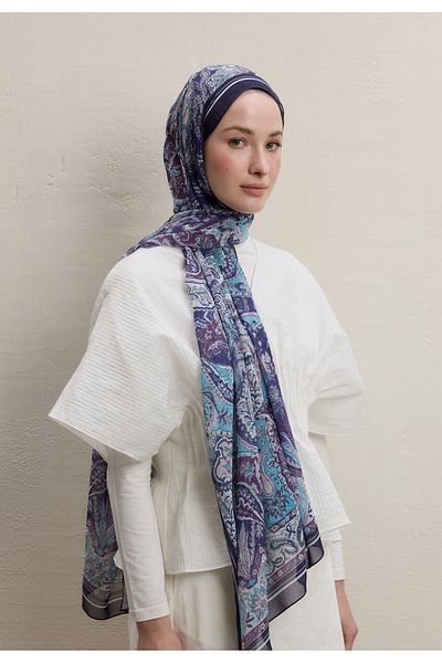 Fresh Dark Bohemian Pattern Silk Crepe Shawl and Lavender