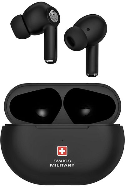 Swiss Military سماعات دلتا 5 ANC: ENC، وضع الشفافية، Smart Touch، وضع الاستعداد 300 ساعة، وقت التشغيل 5 ساعات، Android/iOS - أسود