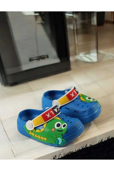 gigigiyim Sandale pentru băiat cu model dragon, papuci albastru închis