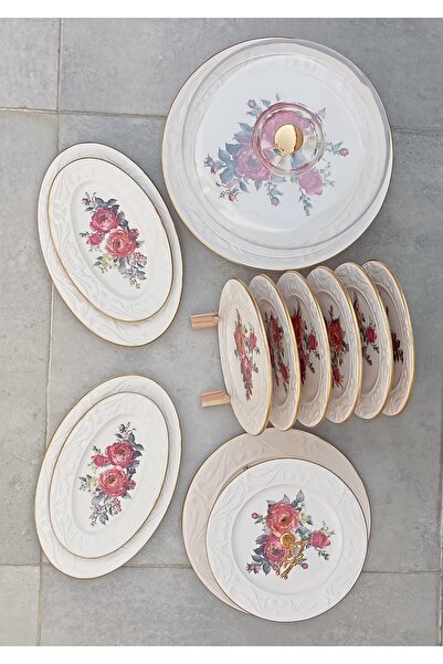 Pinkev 19 Piece Ceramic Cake Presentation Plate Set for 6 People