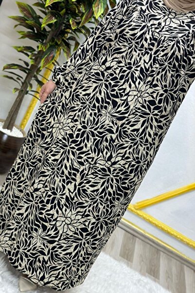 Elmas Tesettür Γυναικεία Ρούχα Μασούρι Φόρεμα Ολόσωμο με Μοτίβο Φύλλων Μεγάλου Μεγέθους