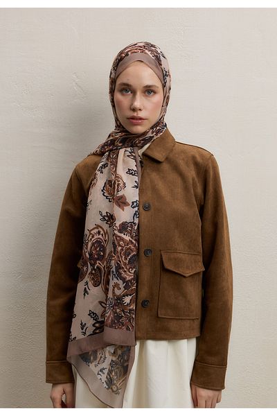 Fresh Silk Tence Shawl, Wild Flora Pattern Mink