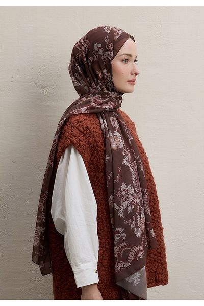 Fresh Rosella Dezen Silk Crepe Shawl and Coffee