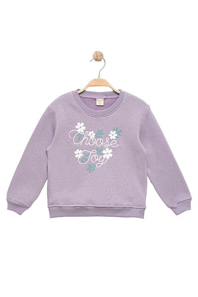 Divonette Girl's Lilac Sweatshirt Embroidered and Printed - Girl's Clothing