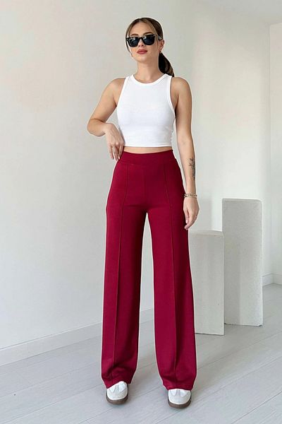 TrendyFashion Women's Burgundy Modal Fabric Loose Wide Leg Checked Trousers