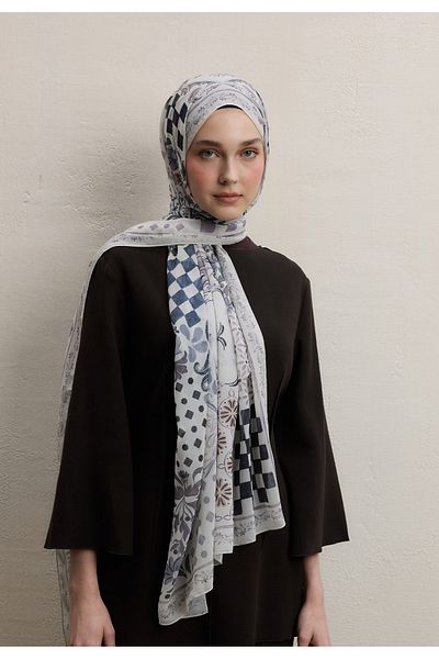 Fresh Bella Pattern Silk Crepe Shawl Stone