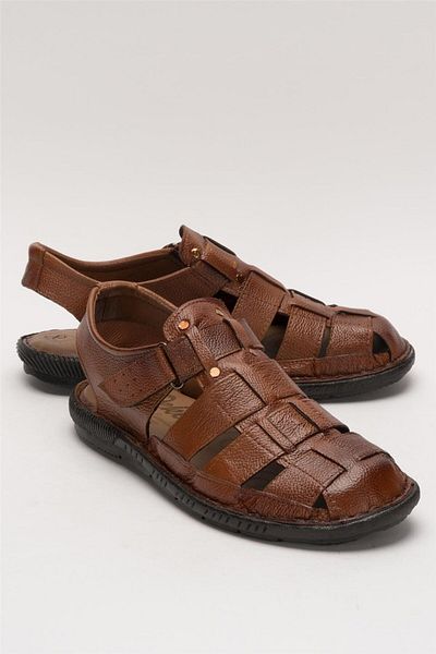 Liger Sandale cu velcro din piele naturală pentru bărbați TABA - BEIGE