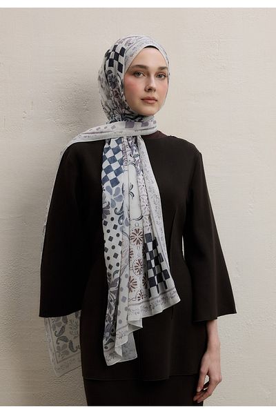 Fresh Bella Pattern Silk Crepe Shawl Stone