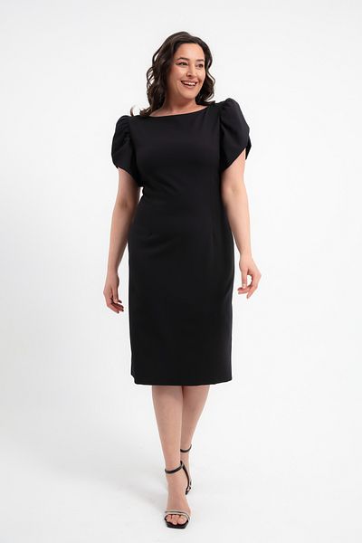 Lafaba Women's Black Balloon Sleeve Plus Size Midi Dress
