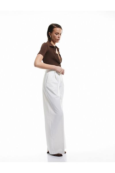 Koton Regular Fit Pile Detailed High Waist Palazzo Trousers