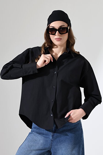 Corradeo Giyim Υπερμεγέθη Γυναικείο Πουκάμισο από Ύφασμα Ποπλίνα Βασικό Μοντέ...