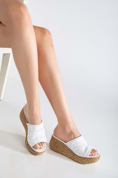 ANALİN SHOES Γυναικείες παντόφλες από γνήσιο δέρμα με ανοιχτό δάχτυλο - Λευκό