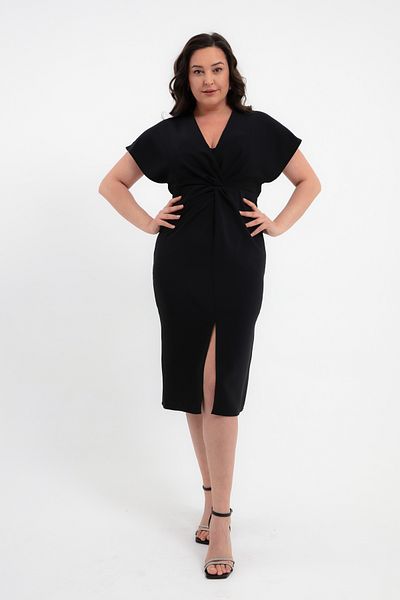 Lafaba Women's Black Front Slit Plus Size Midi Dress