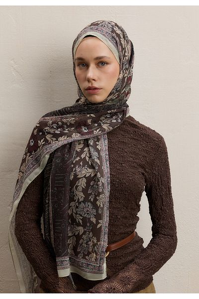 Fresh Adella Shawl Bitter Brown Silk Crepe De Chine