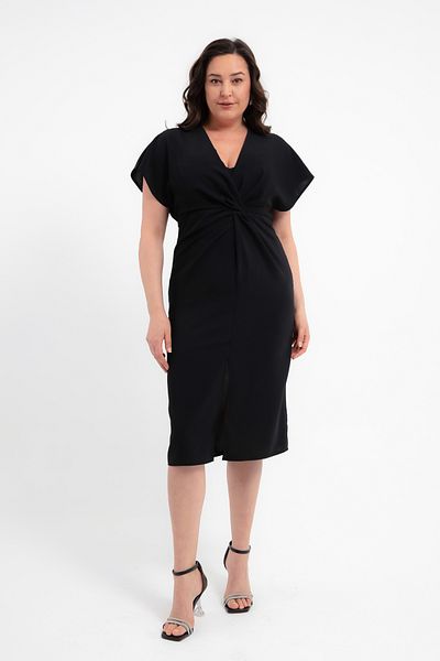 Lafaba Women's Black Front Slit Plus Size Midi Dress