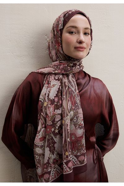 Fresh Burgundy Verona Design Silk Crepe Shawl