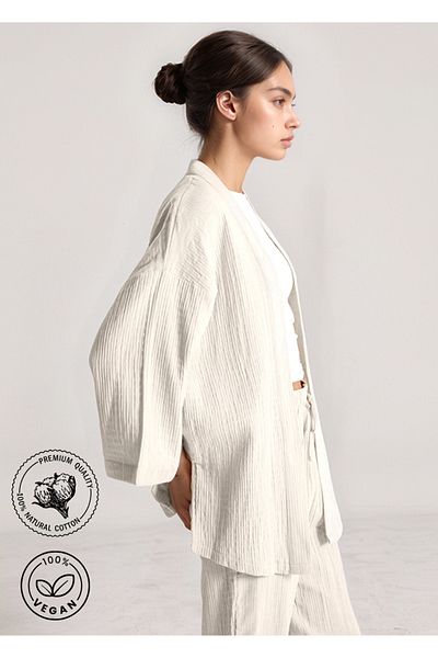 Bled Muslin Shawl Collar Women's Kimono (100% Cotton)