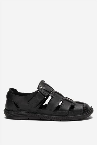 Liger Sandale cu velcro din piele naturală pentru bărbați NEGRE - NEGRE
