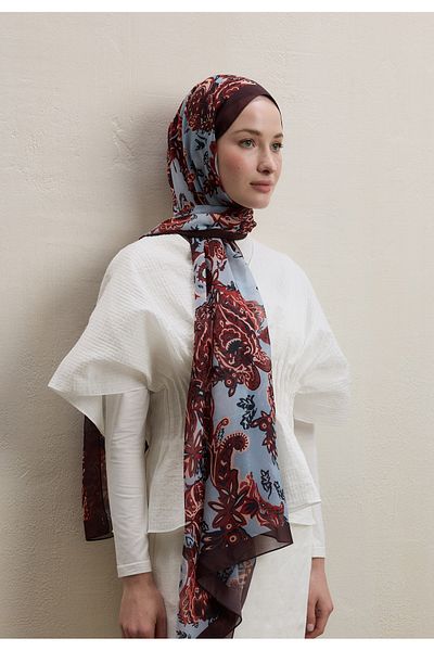 Fresh Leaves Pattern Silk Shifvon Shawl and Plum Rotten