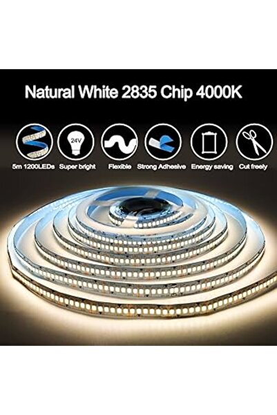 Ledarmy LED Şerit 5 Metre 240 LED/m 4000K Doğal Beyaz SMD 2835 12V DC Kendind...