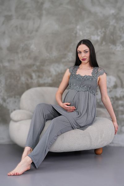 BLACKMORE Women's Smoked Lace Design Cotton Maternity Maternity Pajamas Set