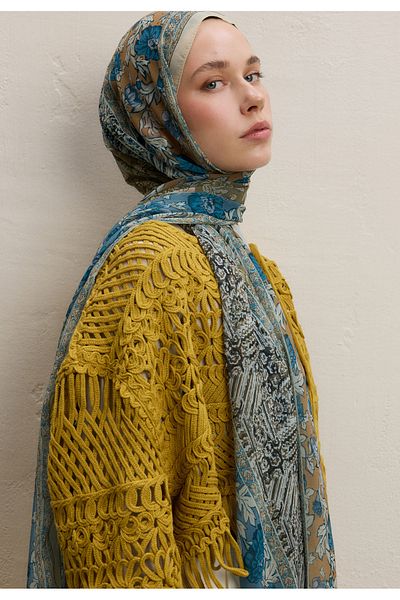 Fresh Adella Pattern Silk Crepe Shawl Sage