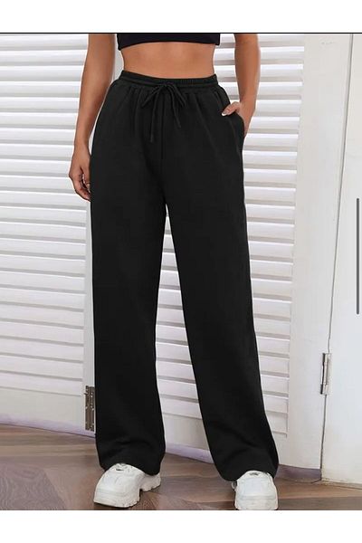 GERLAY Pantaloni de sport negri cu picioare drepte pentru femei