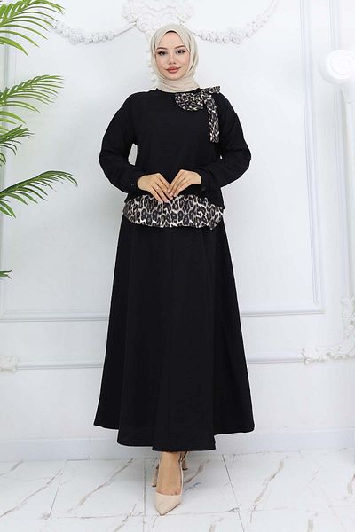 benguen Leopard Patterned Suit - 4804 Model with Black Ribbon Detail