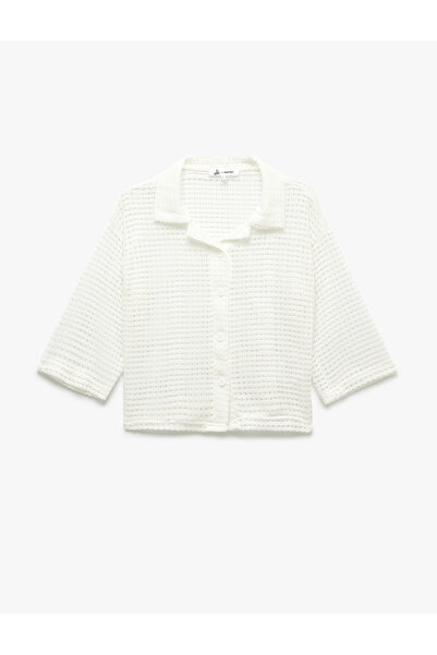 Koton Comfortable Fit Buttoned Short Sleeve Shirt Collar Mesh T-Shirt