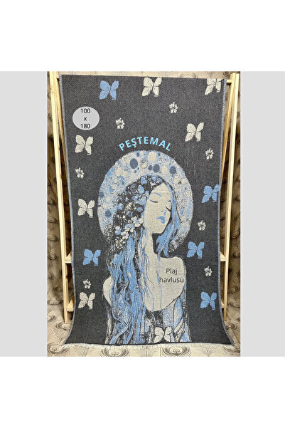 tekstilok peştemal,plaj havlusu,mavi,deniz kızı baskılı,3 katlı müslin-pamuk,...