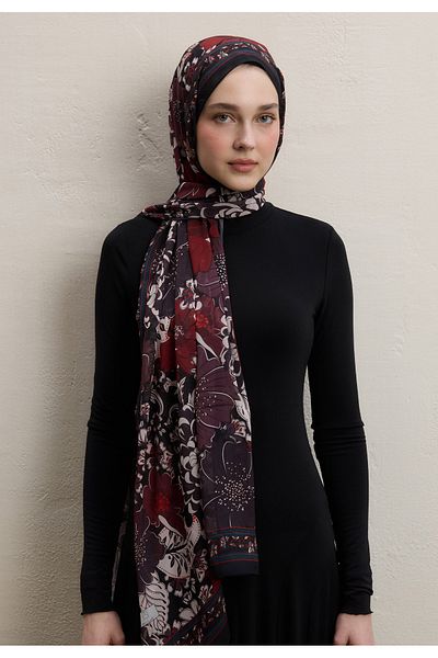 Fresh Dahlia Chiffon Shawl Black