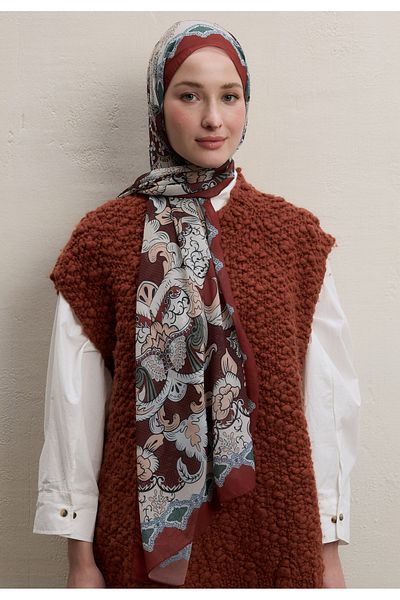 Fresh Silk Crepe Shawl Kırimeti Poppies Design