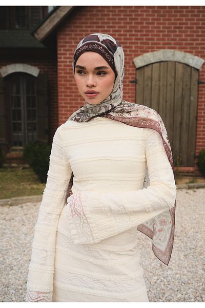 Fresh Silk Crepe Shawl - Chocolate and Coffee Pattern