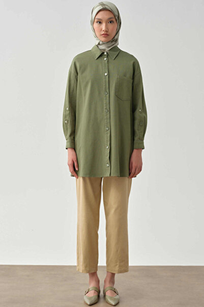 Tuğba Rivet Detaylı Kanvas Gömlek - Haki