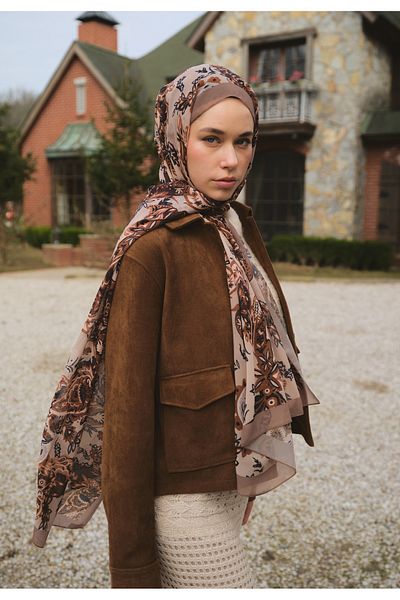 Fresh Silk Tence Shawl, Wild Flora Pattern Mink