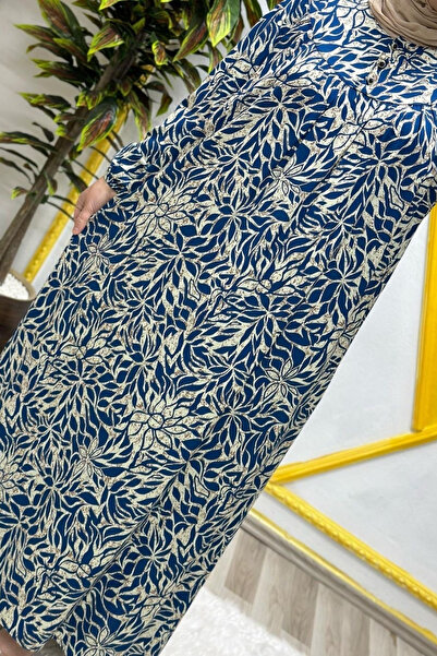 Elmas Tesettür Γυναικεία Ρούχα Μασούρι Φόρεμα Ολόσωμο με Μοτίβο Φύλλων Μεγάλου Μεγέθους