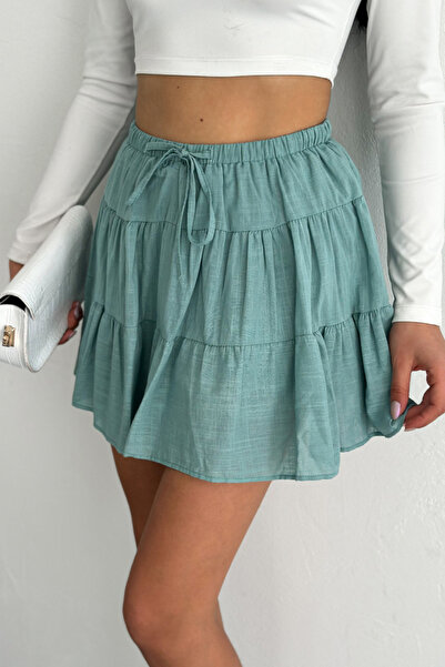 TrendyFashion Women's Mint Green Linen Skirt with Shorts