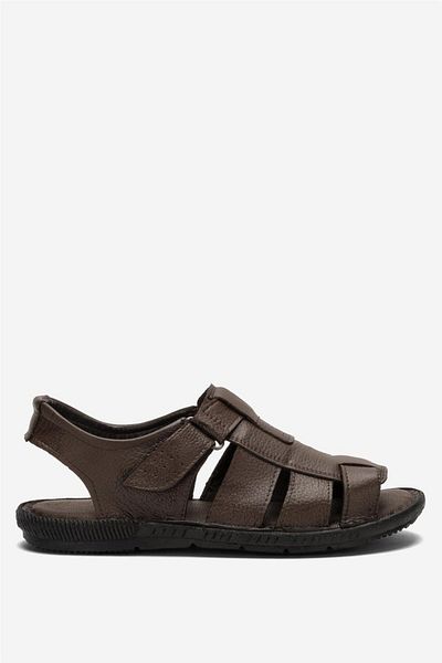Liger Sandale cu velcro din piele naturală pentru bărbați MARO - NEGRU