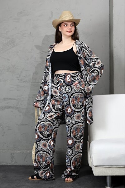 forte bella Patterned Multi Kimono Bottom-Top Set