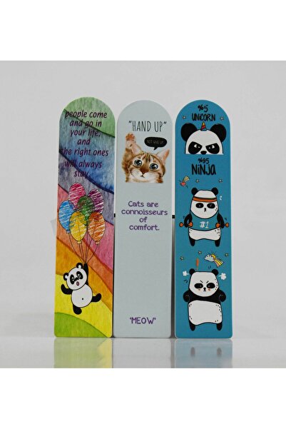 4nio Panda/kedi baskılı 3'lü kitap ayraç seti
