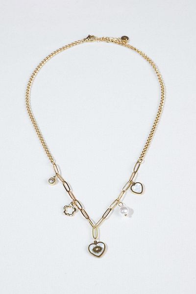 SHERIN Gold Heart Pearl Detailed Necklace