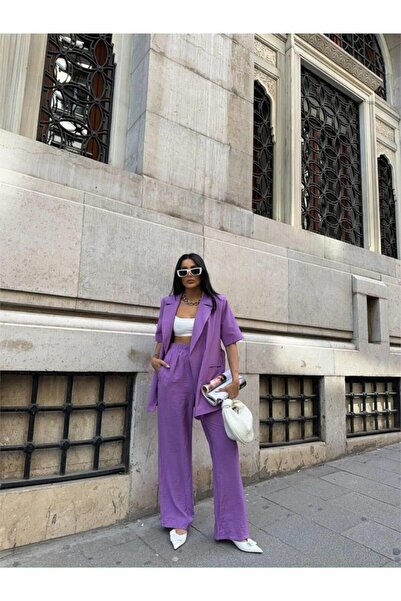 MODA Eyesof Short Sleeve Binding Detail Jacket-Trunk Set - Purple