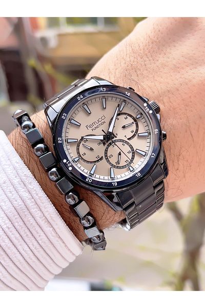 Ferrucci Men's Wristwatch with Steel Cord Function 3 Atm Waterproof with 2 Years Warranty+Bracelet as a Gift